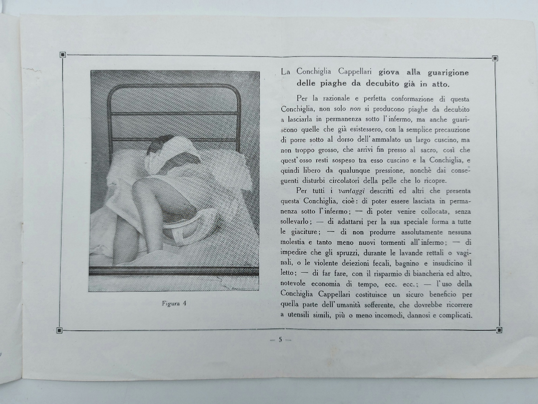 Conchiglia Cappellari brevettata per ammalati. Sostituisce le comuni padelle (brochure pubblicitaria)